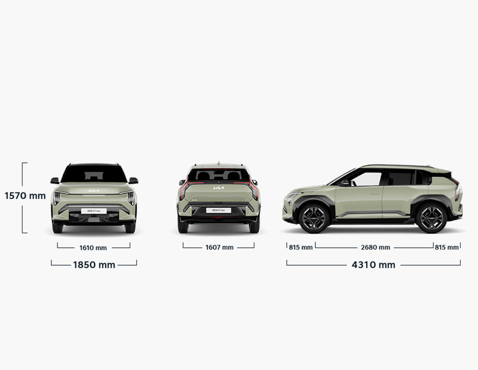 Kia EV3 Abmessungen alle Ansichten